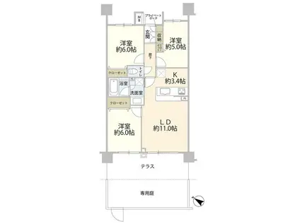 ポレスター彩湖公園リーモ(3LDK/1階)の間取り写真