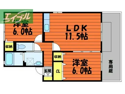 エルドラードB(2LDK/1階)の間取り写真