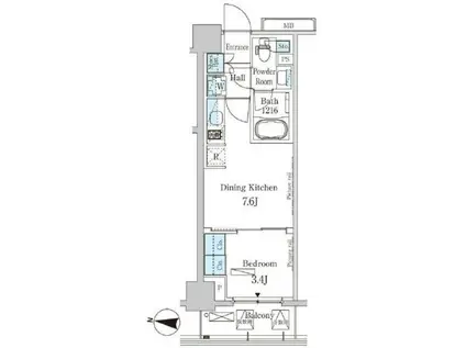 パークアクシス木場キャナル ウエスト(1DK/8階)の間取り写真