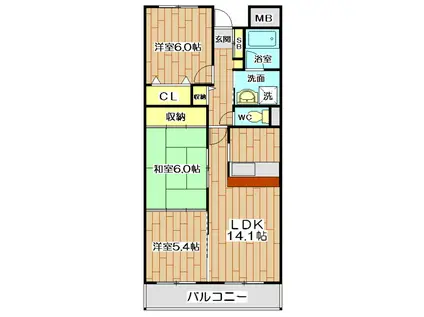 エクセルII(3LDK/3階)の間取り写真