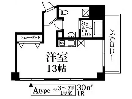 プレイン美野島(ワンルーム/6階)の間取り写真