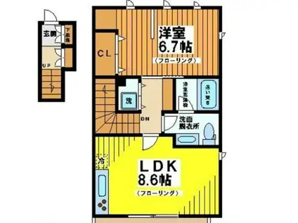 ミラコロエッフェ(1LDK/2階)の間取り写真