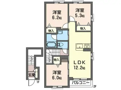 モカハイムB(3LDK/2階)の間取り写真