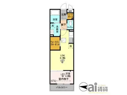 クイーン・ヒルズ(1LDK/2階)の間取り写真