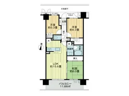 サーパス六供ウエストサイド(3LDK/8階)の間取り写真