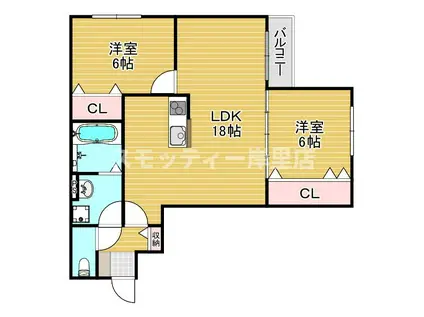 プロスパーコート住吉大社I(2LDK/1階)の間取り写真