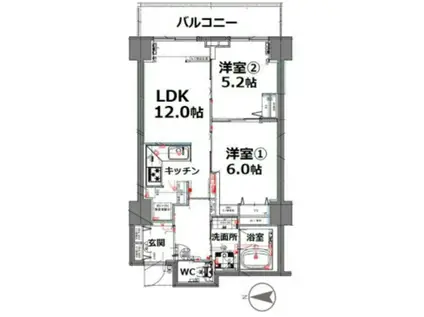 シティコート目黒2号棟 2(2LDK/4階)の間取り写真