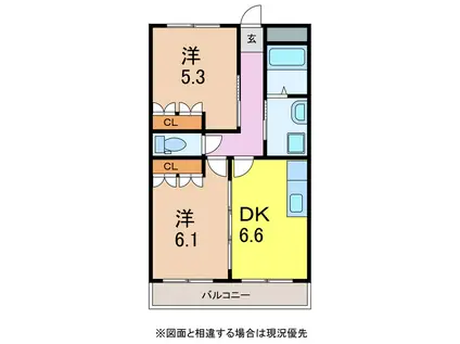 シャンティア(2DK/2階)の間取り写真