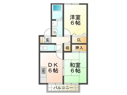 エクセレント松下(2DK/1階)の間取り写真