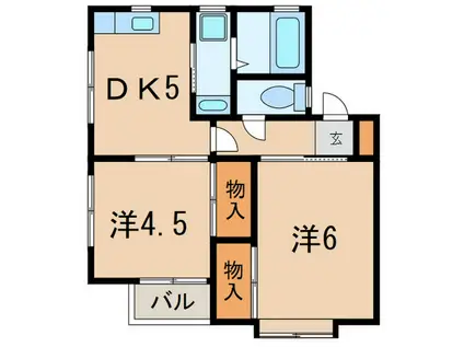 リビング芦屋(2DK/2階)の間取り写真