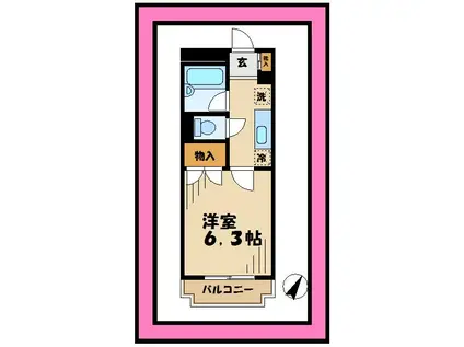 ドミール稲城(1K/2階)の間取り写真