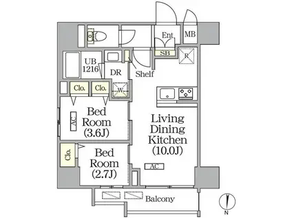 ボアビスタ上野御徒町(2LDK/9階)の間取り写真