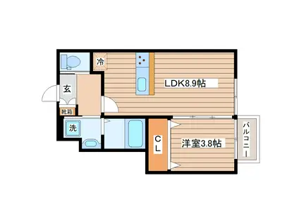 キララ鈎取本町II(1LDK/1階)の間取り写真