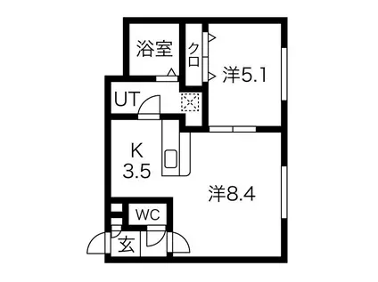 カルミア桑園(1LDK/3階)の間取り写真