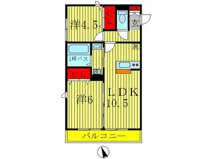ヴァンフレイス早稲田(2LDK/1階)の間取り写真