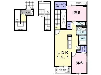 ニューサンモール・アゼリアA(2LDK/3階)の間取り写真