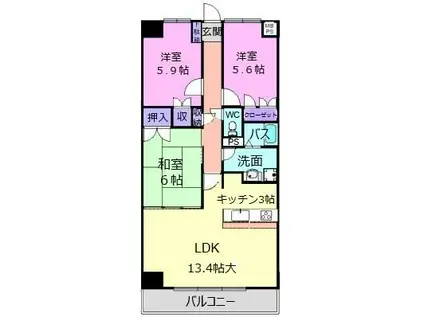 ドラゴンズマンション山手(3LDK/6階)の間取り写真
