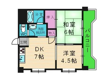 セヴィア谷町(2DK/6階)の間取り写真