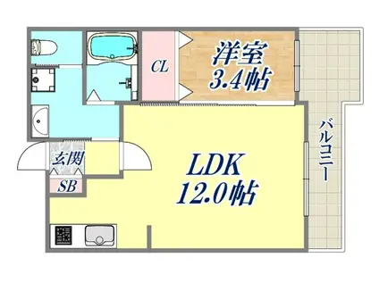 エメラルドオーシャン西宮(1LDK/2階)の間取り写真