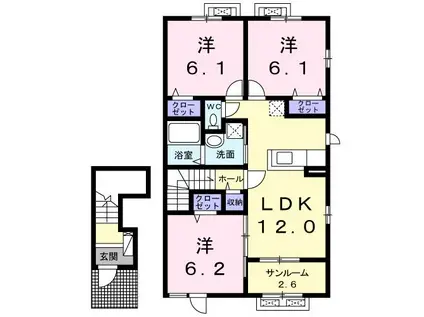 カリーネミオ(3LDK/2階)の間取り写真