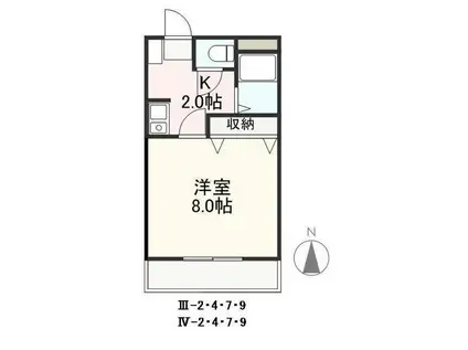 クレイドルIII・IV(1K/2階)の間取り写真
