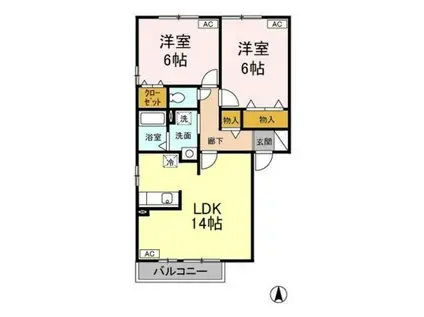 パルアモーレ B棟(2LDK/2階)の間取り写真