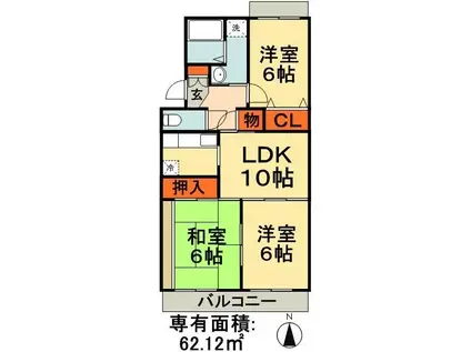 ヴェル学園前(3LDK/4階)の間取り写真