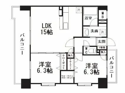 グランヒルズ戸畑(2LDK/3階)の間取り写真