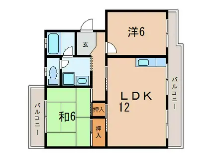 栗東ハイツA・B棟(2LDK/3階)の間取り写真