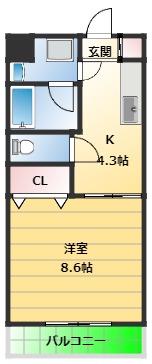 イルマーレ(1K/1階)の間取り写真