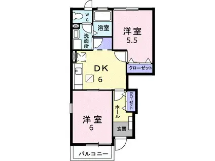 ラフィネ花瀬 弐番館(2DK/1階)の間取り写真