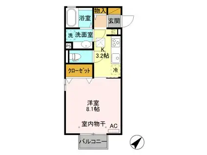 クレストタウン(1K/1階)の間取り写真