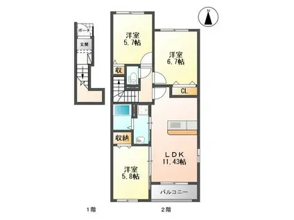 レジデンス・パコB(3LDK/2階)の間取り写真