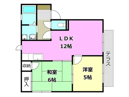 ラクシュミー鳥飼D棟(2LDK/1階)の間取り写真