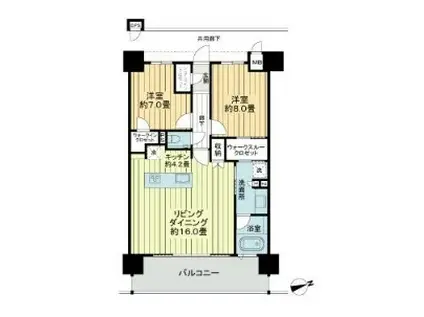 モンドミオ沖縄リゾートライカムヒルズ(2LDK/4階)の間取り写真
