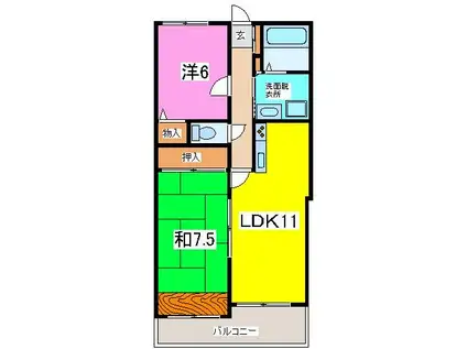 ロイヤルマンション健軍I(2LDK/6階)の間取り写真