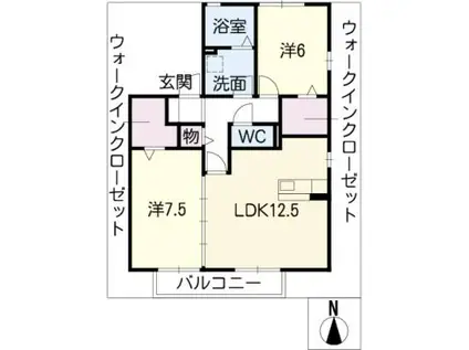 イエローウィン滝ノ水(2LDK/1階)の間取り写真