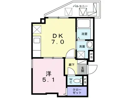 エクセレンス幸(1DK/2階)の間取り写真