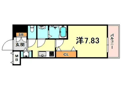LUXE東灘(1K/4階)の間取り写真