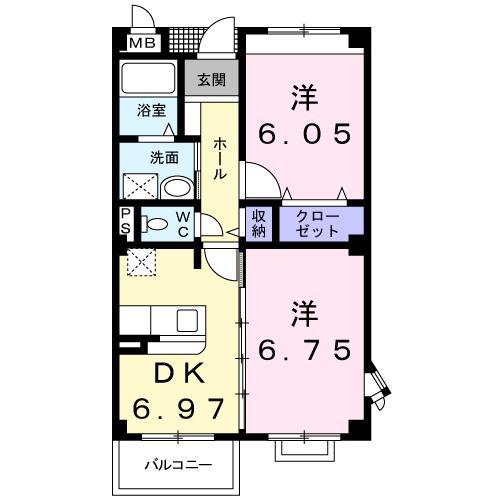 サニーセトル弐号館(2DK/3階)の間取り写真