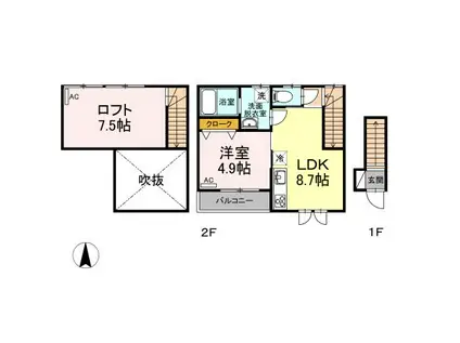 ALWAYS SUN(1LDK/2階)の間取り写真