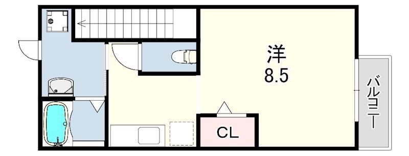 チェリー ドーレ(ワンルーム/2階)の間取り写真