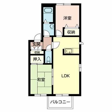 ウエストサイドコートA棟(2LDK/2階)の間取り写真
