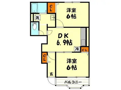 ポルト・ソラーナII(2DK/1階)の間取り写真