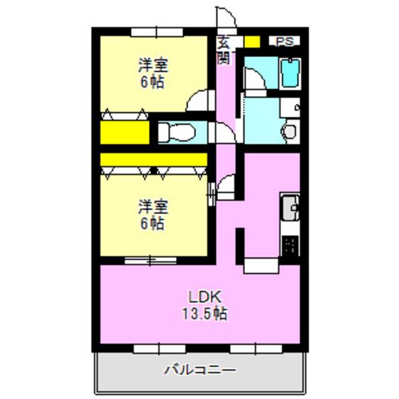 リジョンC棟(2LDK/2階)の間取り写真