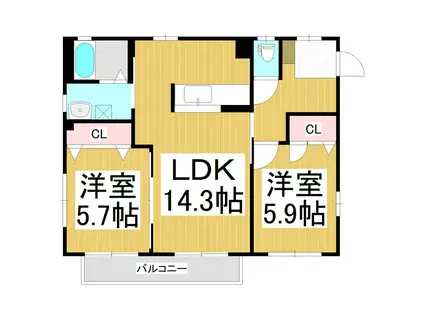 ラフィーネ栗田 N棟(2LDK/1階)の間取り写真