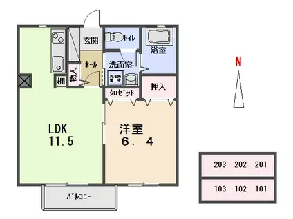 グランヴィーブルD(1LDK/1階)の間取り写真