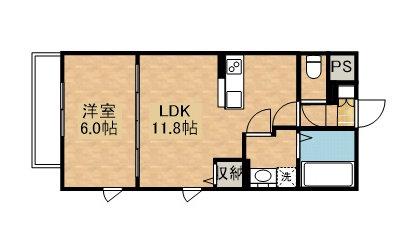 ラミューズ宮みらい(1LDK/2階)の間取り写真