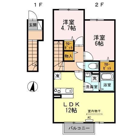 グラン3104B(2LDK/2階)の間取り写真