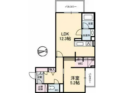 シャトル不動院前(1LDK/2階)の間取り写真